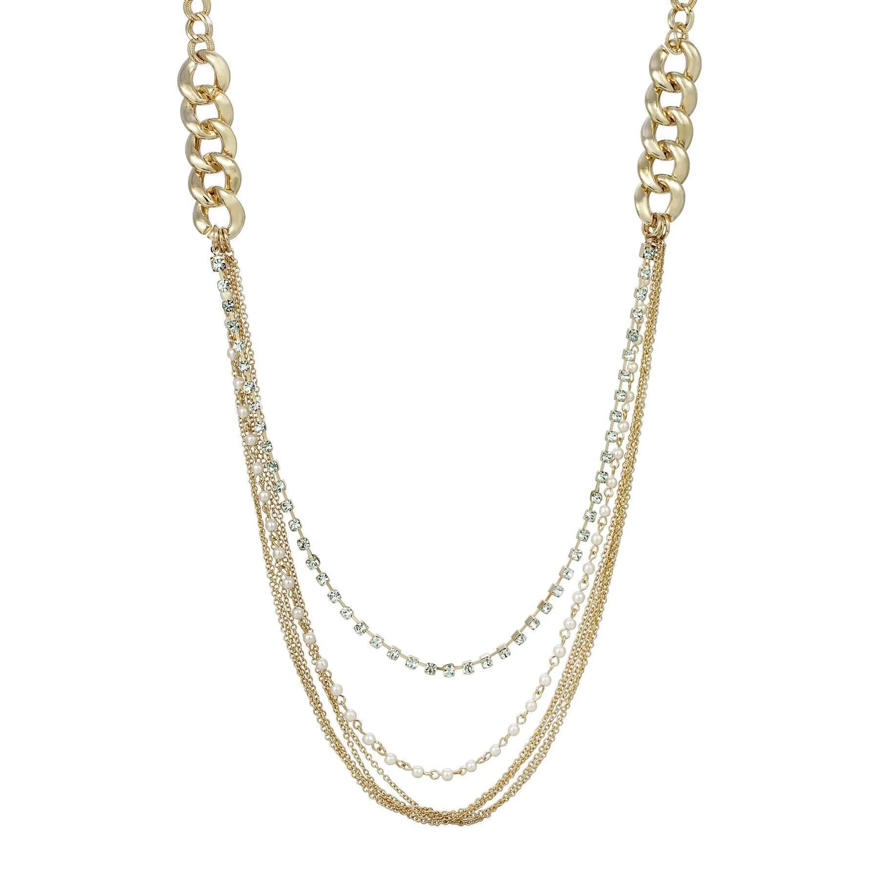 1928 Jewelry Classic Faux Pearl & Crystal Link Chain Necklace 32" 1928 Jewelry