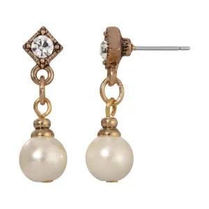 1928 Jewelry Classic Faux Pearl Crystal Accent Drop Earrings 1928 Jewelry