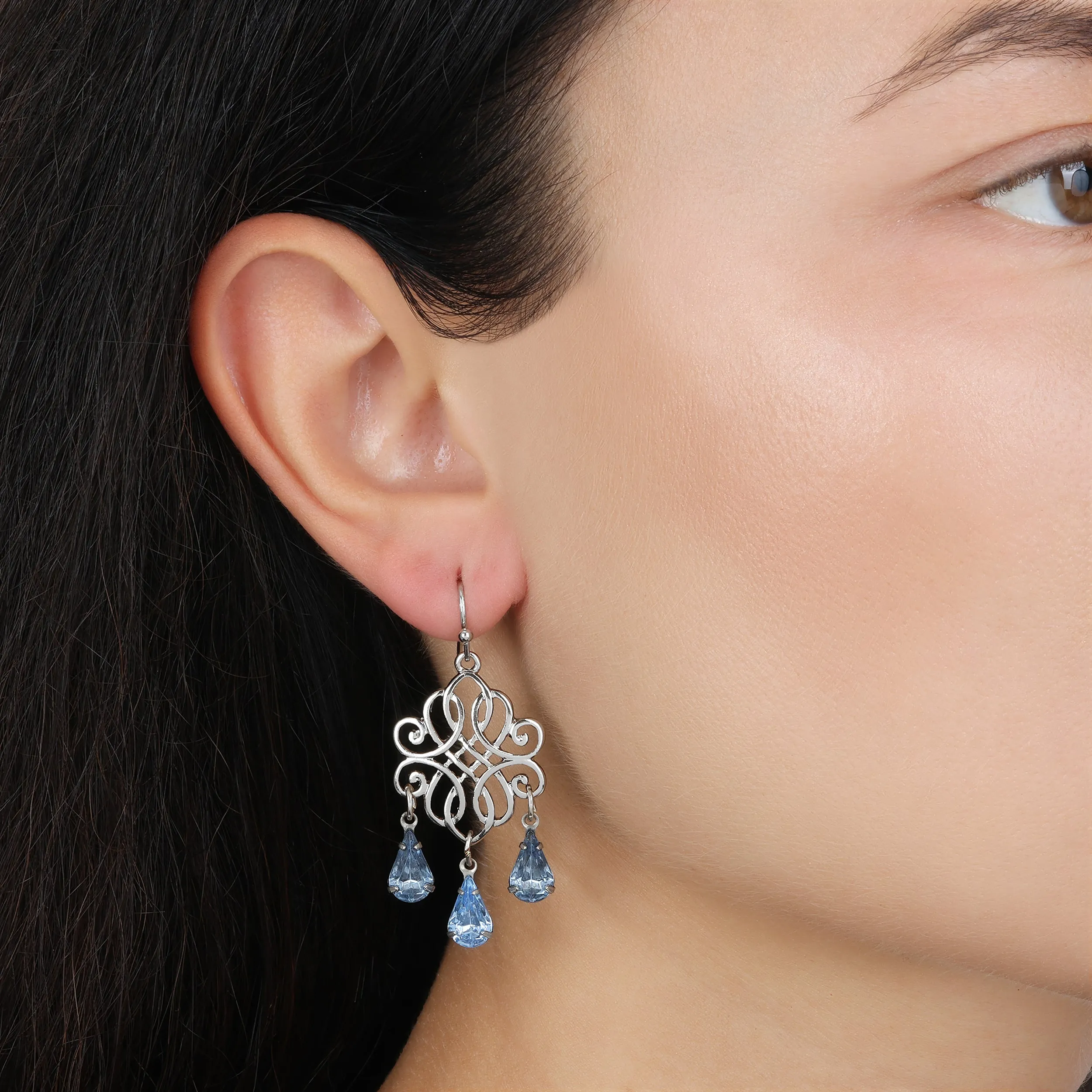 1928 Jewelry Classic Filigree Light Sapphire Crystal Dangling Earrings 1928 Jewelry