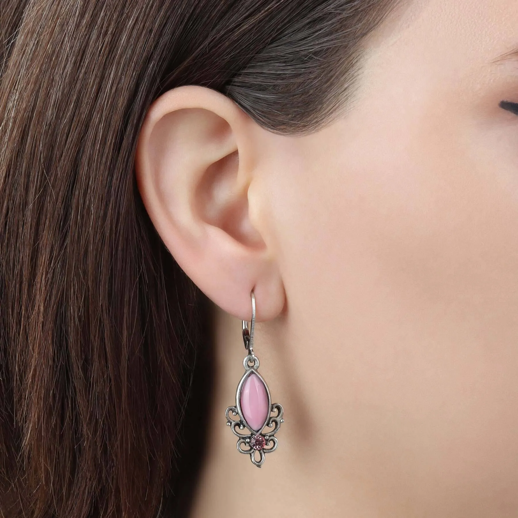 1928 Jewelry Classic Filigree Navette Pink Moonstone Drop Earrings 1928 Jewelry