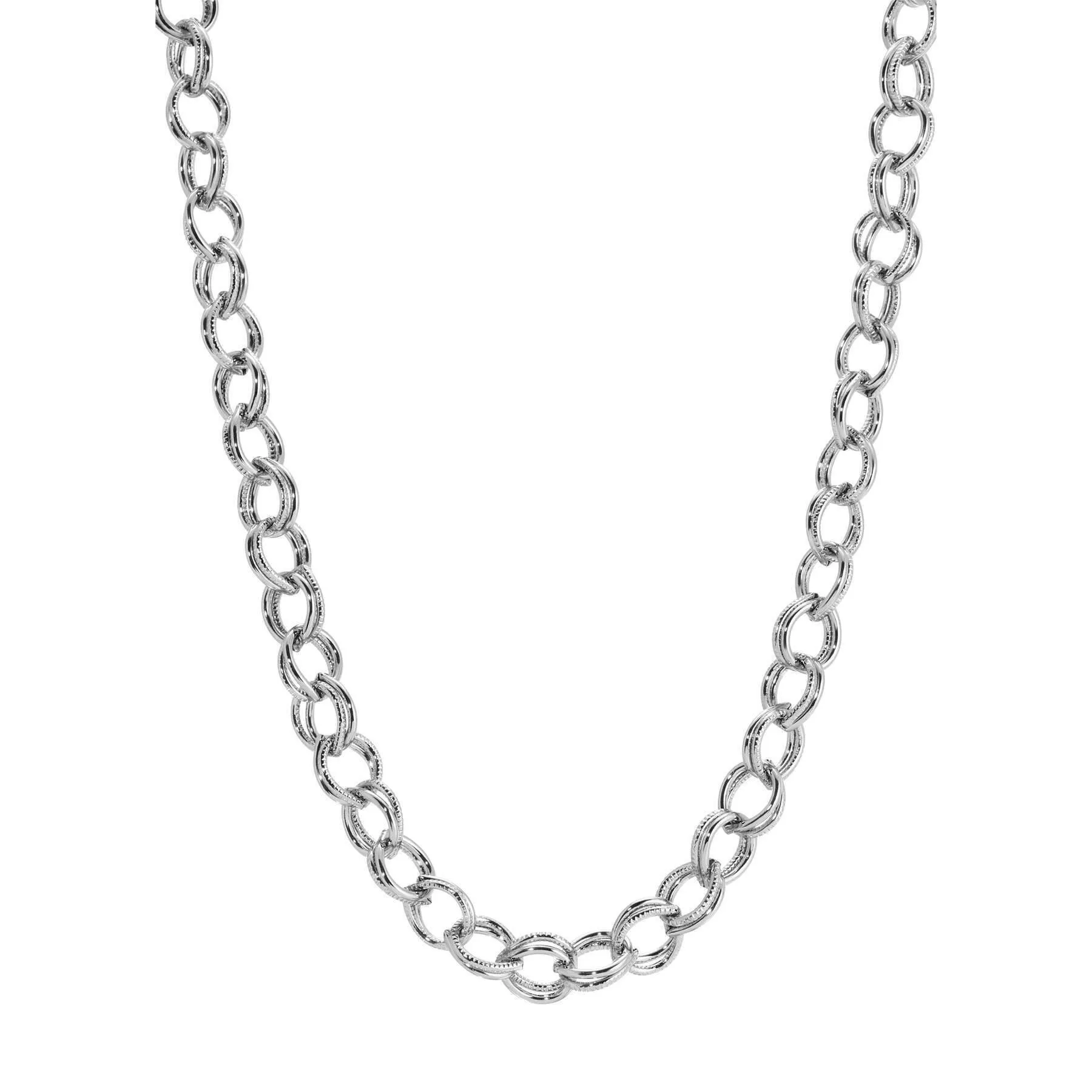 1928 Jewelry Classic Knurled Oval Double Link Chain Necklace 16"   3" Extender 1928 Jewelry