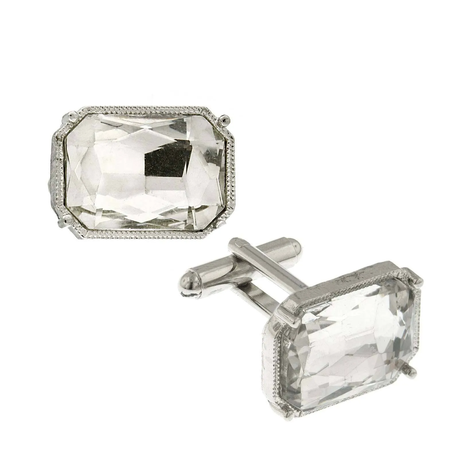 1928 Jewelry Classic Octagon Clear Crystal Cufflinks 1928 Jewelry