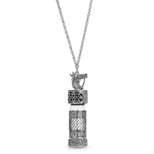 1928 Jewelry Classic Pewter Horse Filigree Screw Cap Vial Necklace 30" 1928 Jewelry