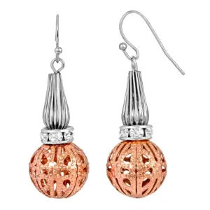 1928 Jewelry Classic Rose Filigree Bead Drop Wire Earrings 1928 Jewelry