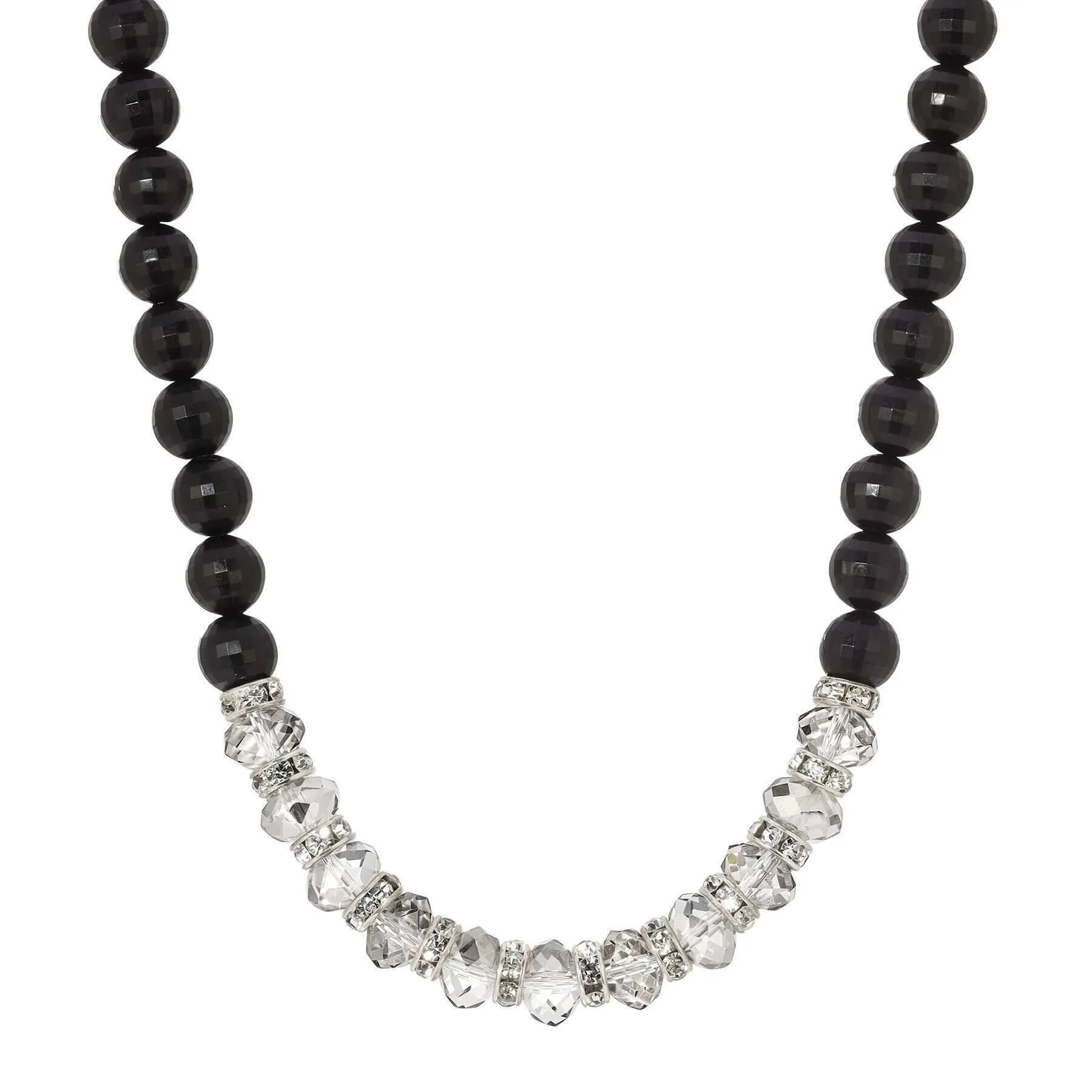 1928 Jewelry Clear & Black Diamond Crystal Jet Black Beaded Necklace 15"   3" Extension 1928 Jewelry