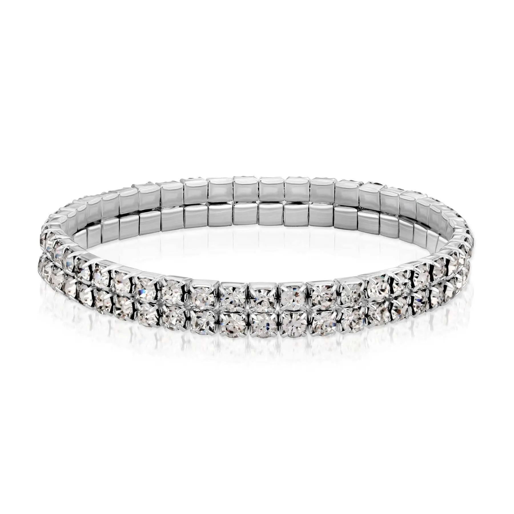 1928 Jewelry Clear Crystal 2-Row Rhinestone Stretch Bracelet 1928 Jewelry
