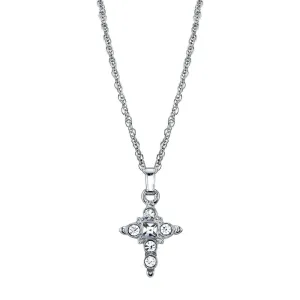 1928 Jewelry Clear Crystal Cross Pendant Necklace 16"   3" Extender 1928 Jewelry