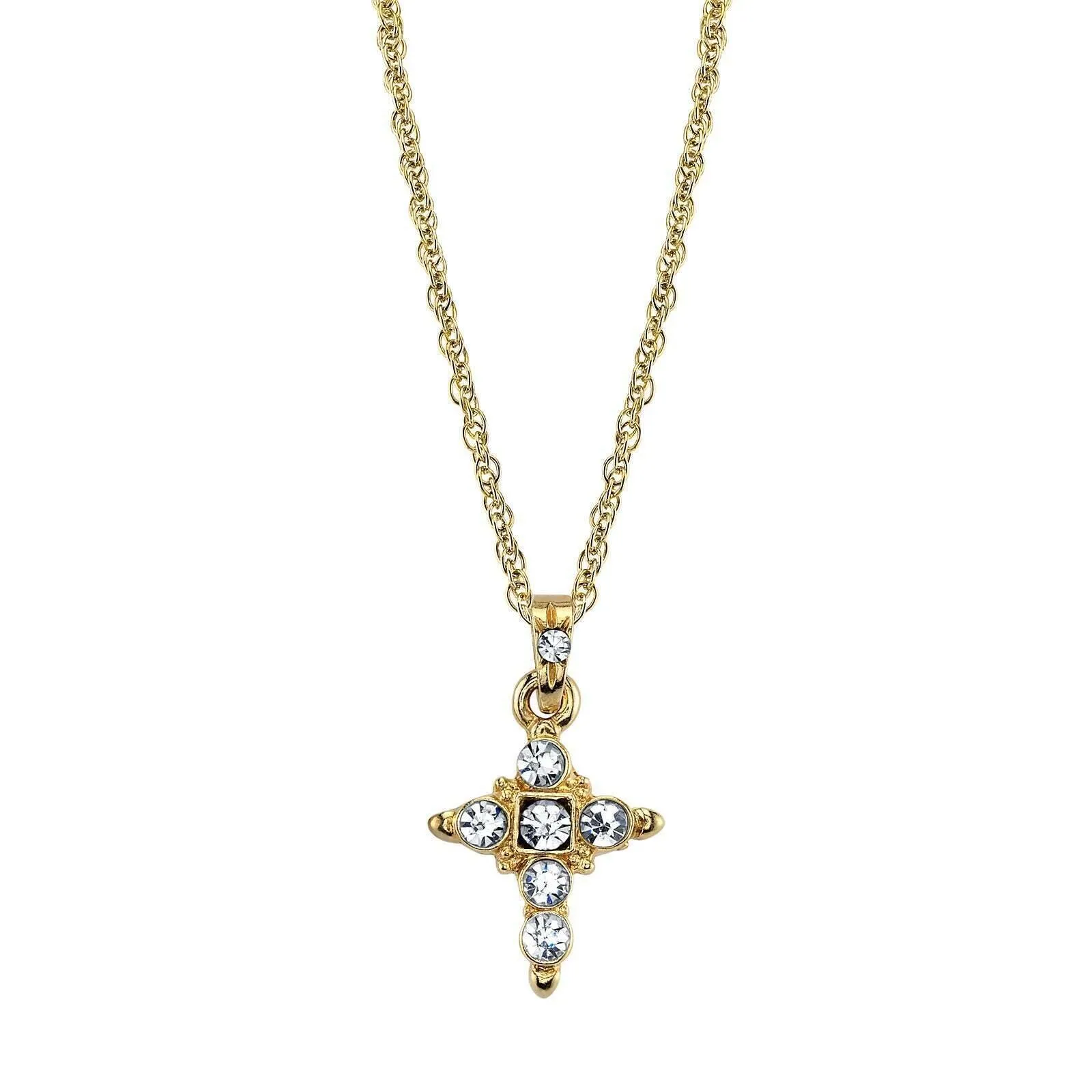1928 Jewelry Clear Crystal Cross Pendant Necklace 16"   3" Extender 1928 Jewelry