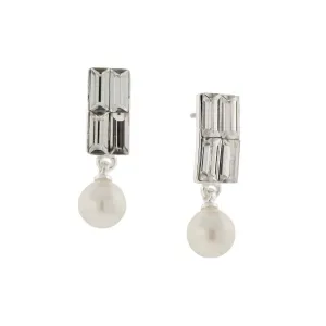 1928 Jewelry Clear Crystal Faux Pearl Drop Earrings 1928 Jewelry