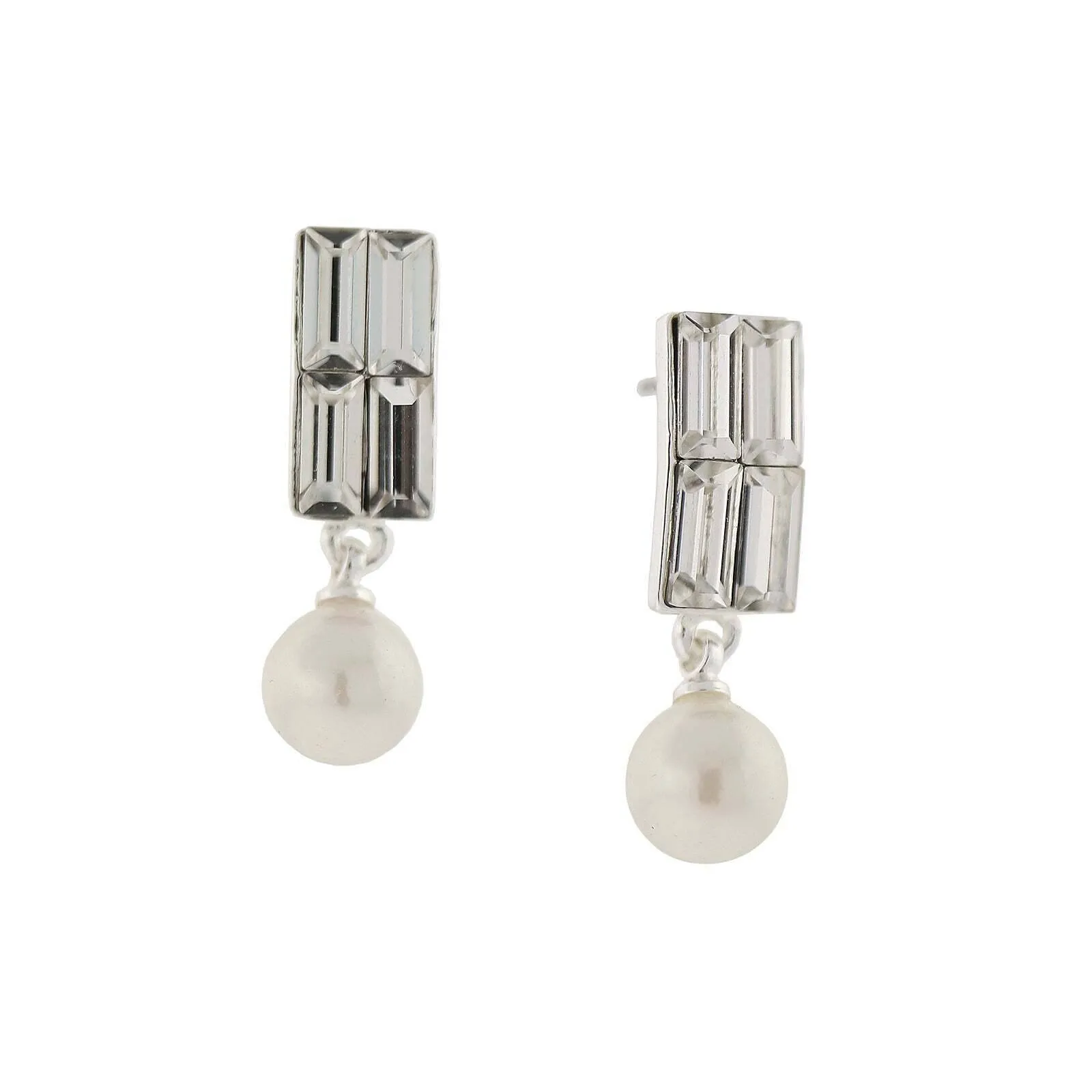1928 Jewelry Clear Crystal Faux Pearl Drop Earrings 1928 Jewelry