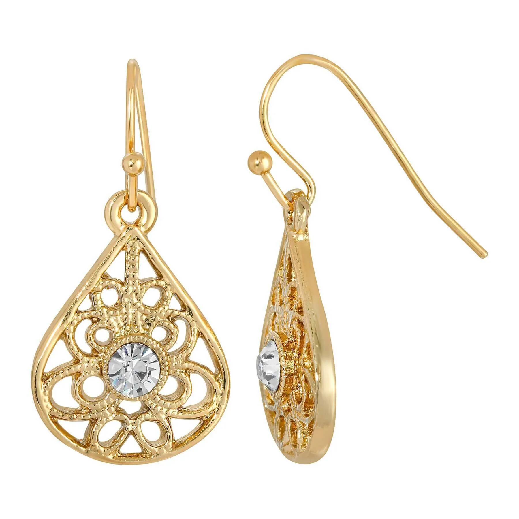 1928 Jewelry Clear Crystal Filigree Teardrop Earrings 1928 Jewelry