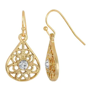 1928 Jewelry Clear Crystal Filigree Teardrop Earrings 1928 Jewelry