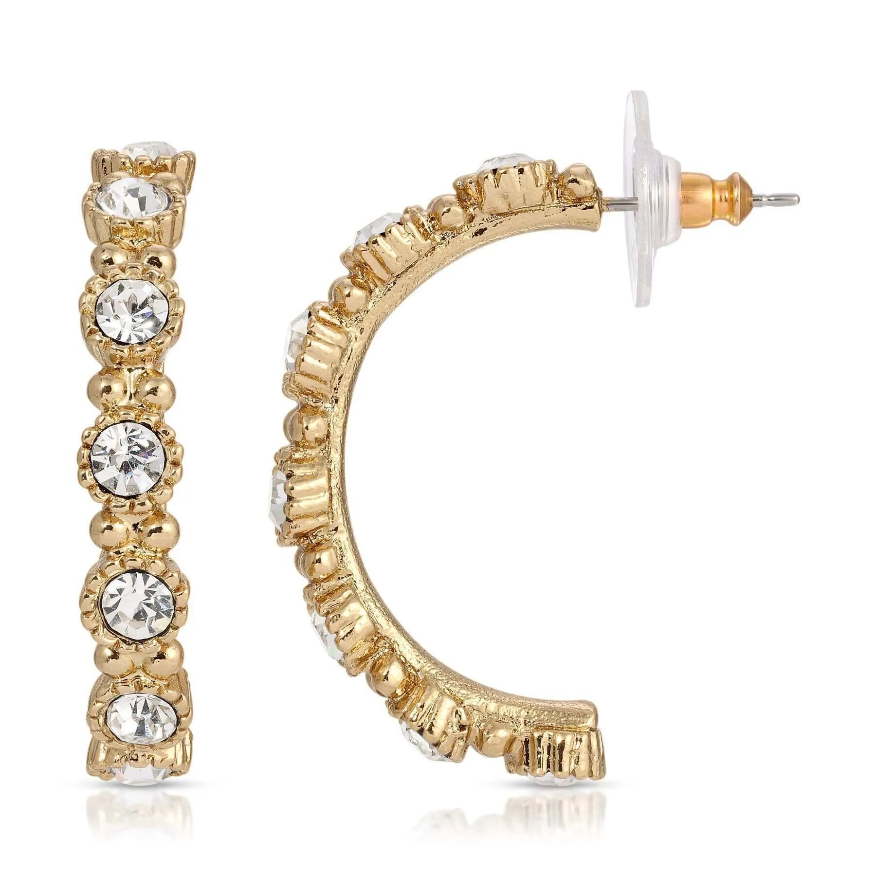 1928 Jewelry Clear Crystal Half Hoop Earrings 1928 Jewelry