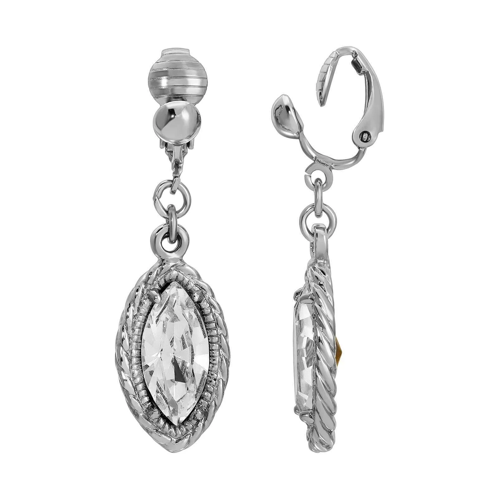 1928 Jewelry Clear Crystal Navette-Shaped Clip On Earrings 1928 Jewelry