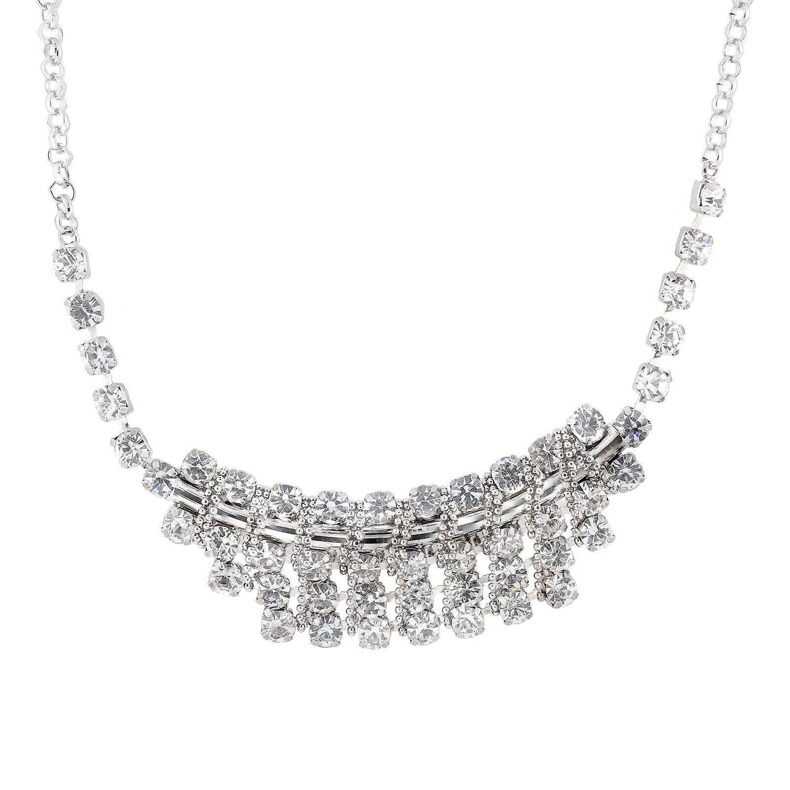 1928 Jewelry Clear Crystal Statement Bib Necklace 18" 1928 Jewelry
