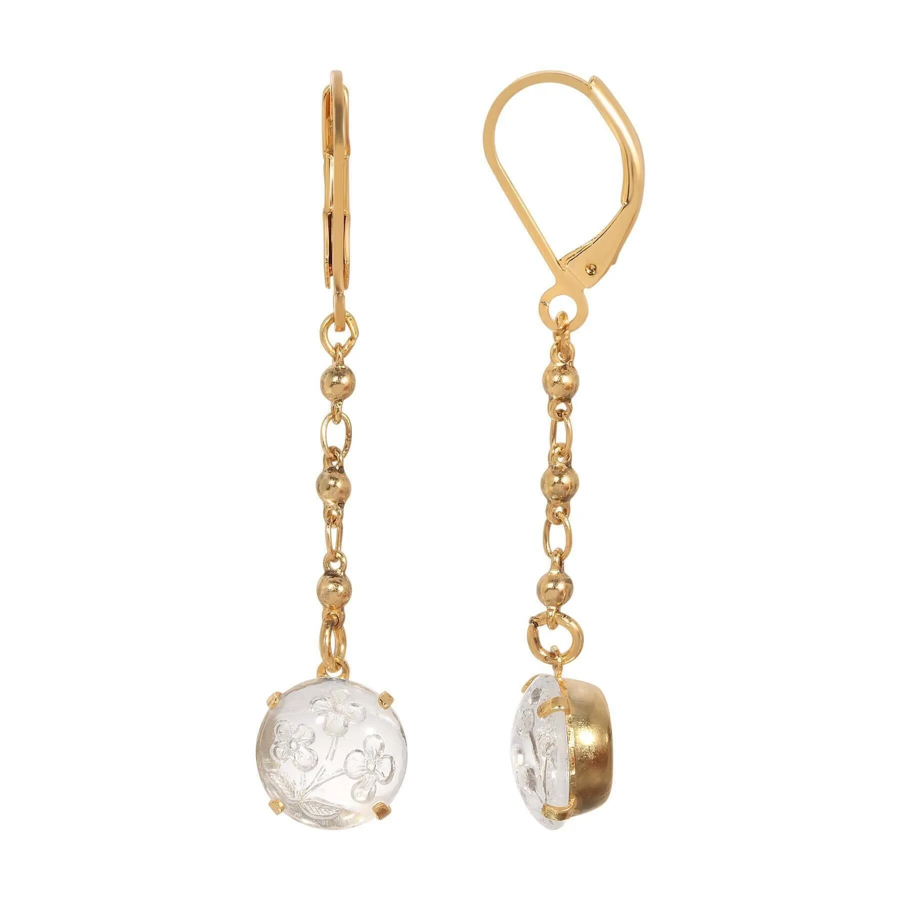 1928 Jewelry Clear Floral Intaglio Dangling Earrings 1928 Jewelry
