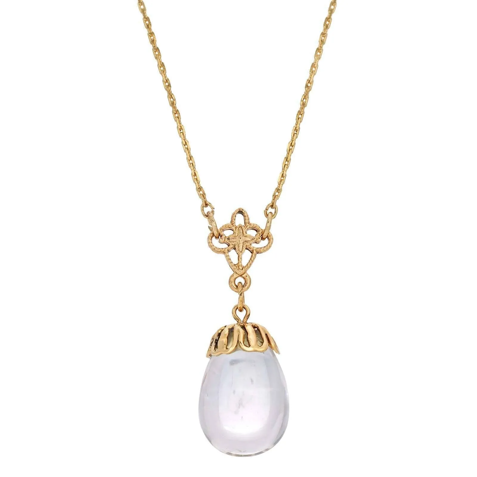 1928 Jewelry Clear Glass Egg Pendant Necklace 16"   3" Extender 1928 Jewelry