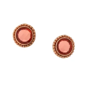 1928 Jewelry Copper Tone Round Padparadscha Stone Button Earrings 1928 Jewelry