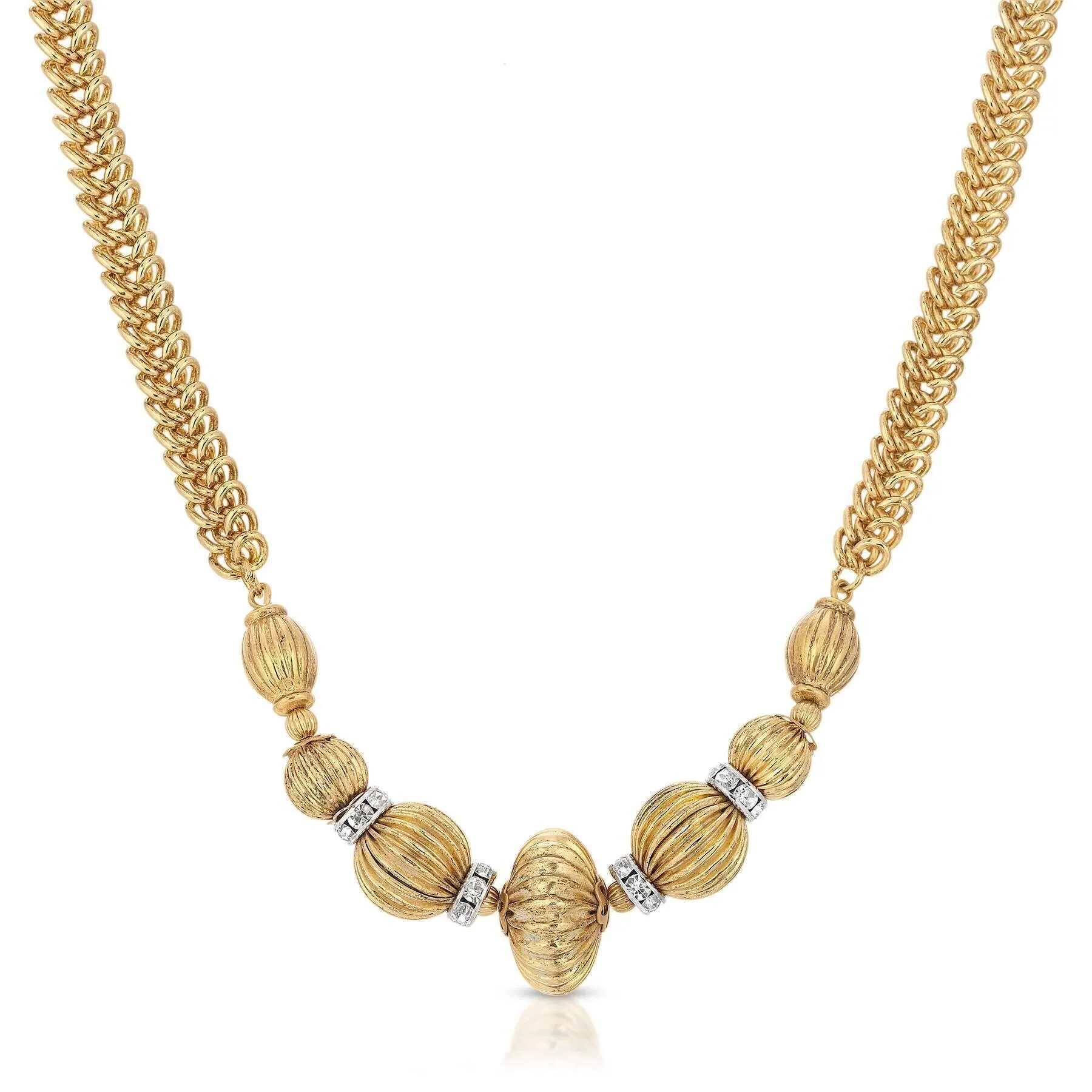 1928 Jewelry Corrugated Bead Crystal Accent Twisted Link Necklace 15"   3" Extender 1928 Jewelry