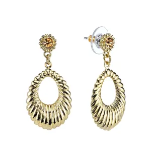 1928 Jewelry Corrugated Hoop Topaz Crystal Accent Post Drop Earrings 1928 Jewelry