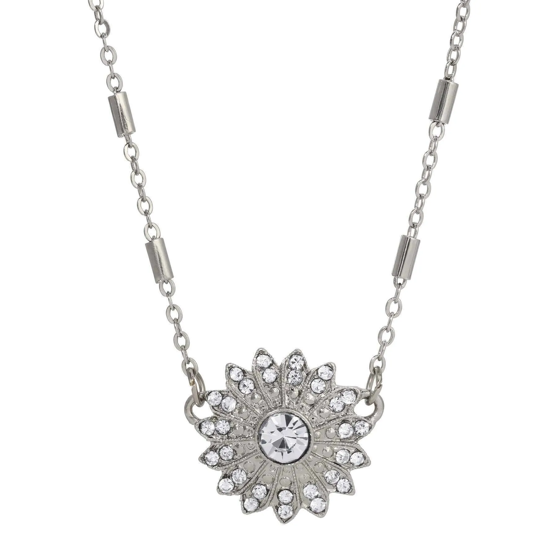 1928 Jewelry Cosmos Flower Crystal Pendant Necklace 16"   3" Extension 1928 Jewelry
