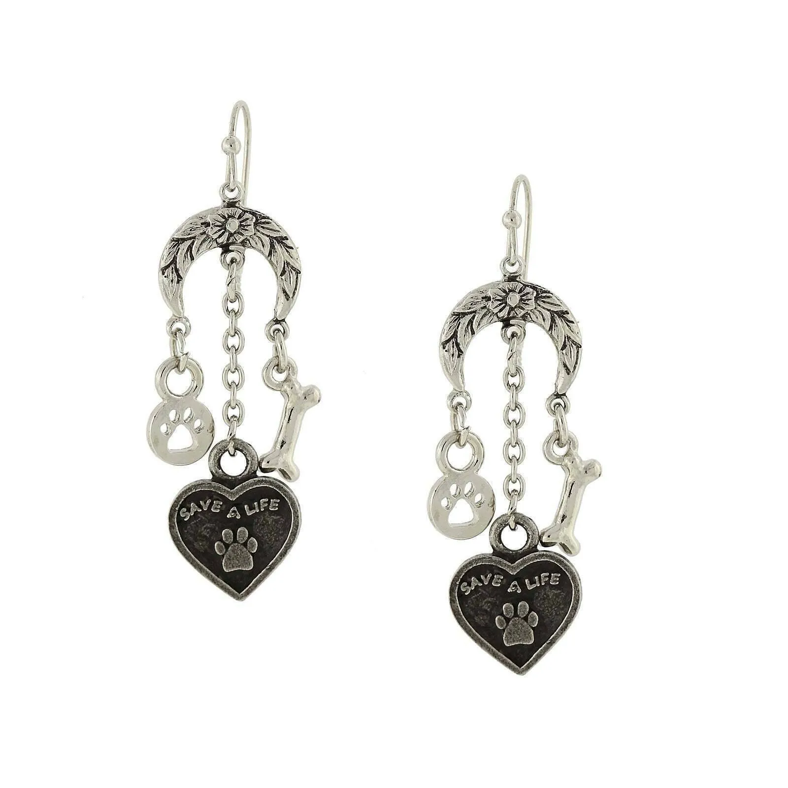 1928 Jewelry Crescent Flower Moon Save A Life Heart Bone Paw Charm Earrings 1928 Jewelry