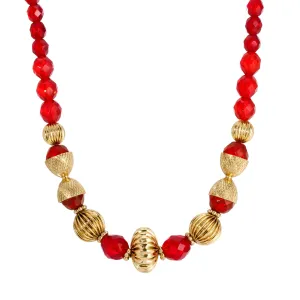1928 Jewelry Crimson Coronation Red Glass Crystal Bead Necklace 15"   3" Extension 1928 Jewelry