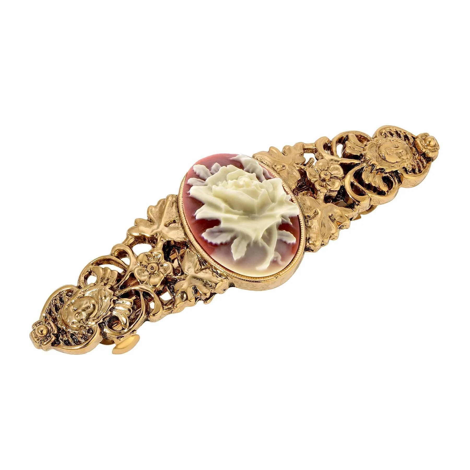 1928 Jewelry Crowned Princess Floral Cameo Hair Barrette 1928 Jewelry