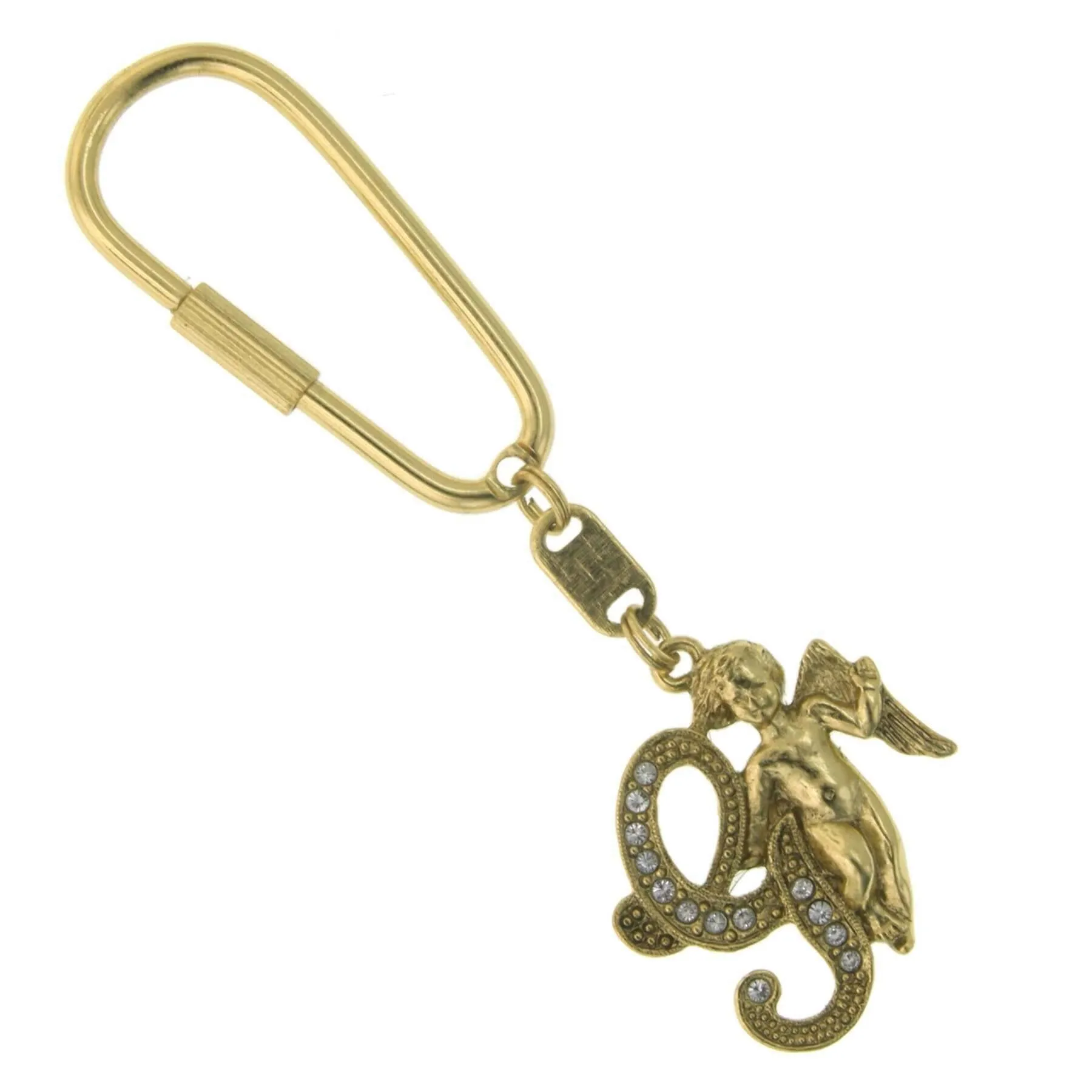 1928 Jewelry Crystal Accent Initial Angel Carabiner Key Chain 1928 Jewelry