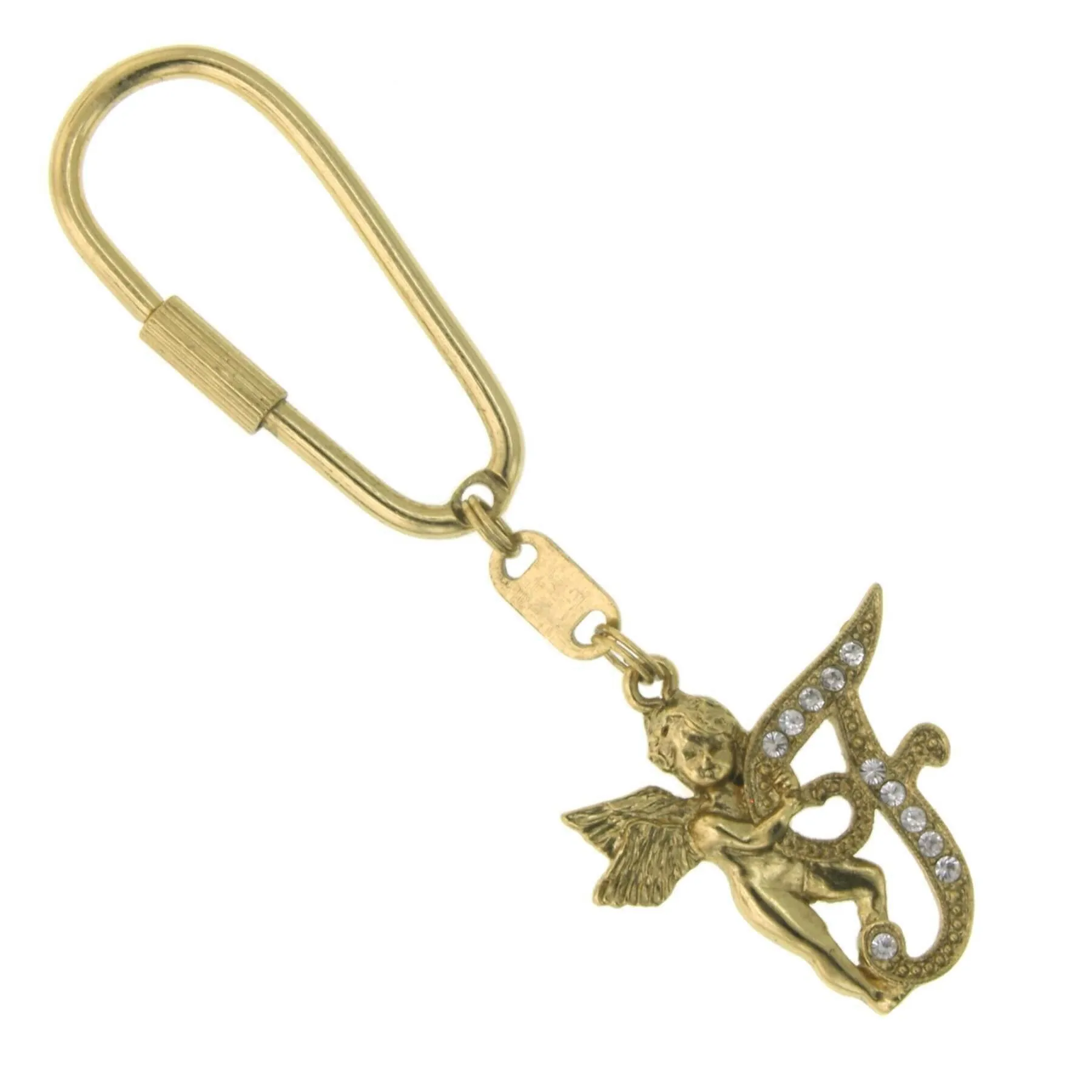1928 Jewelry Crystal Accent Initial Angel Carabiner Key Chain 1928 Jewelry
