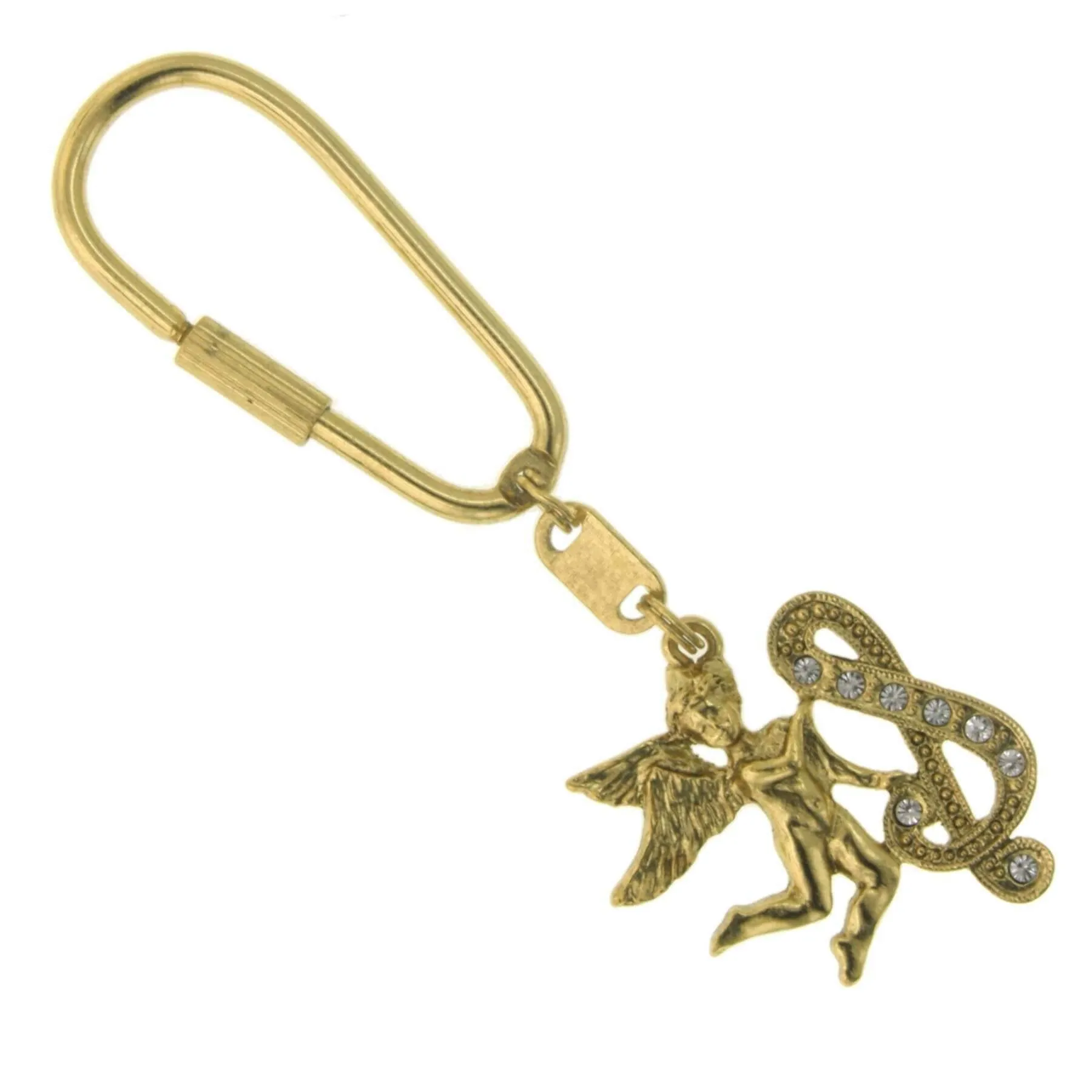 1928 Jewelry Crystal Accent Initial Angel Carabiner Key Chain 1928 Jewelry