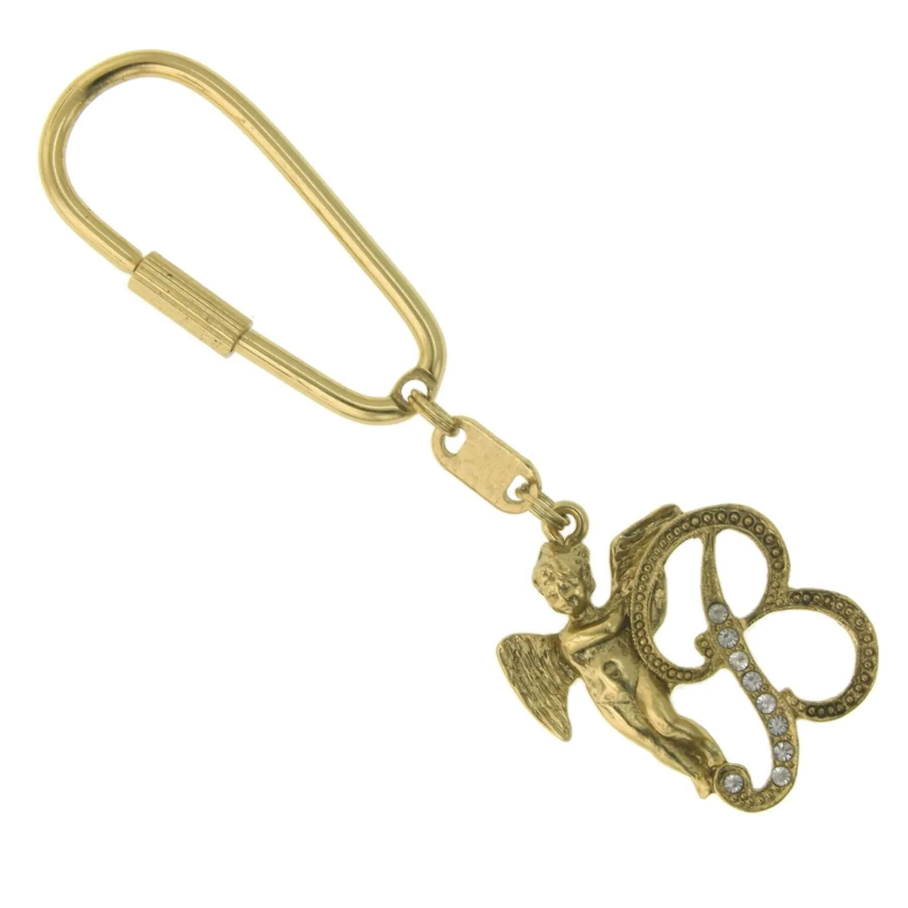1928 Jewelry Crystal Accent Initial Angel Carabiner Key Chain 1928 Jewelry