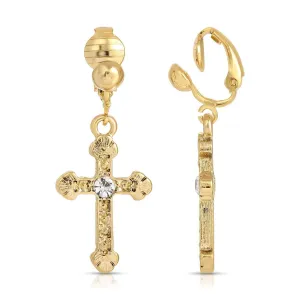 1928 Jewelry Crystal Accent Ornate Cross Drop Clip On Earrings 1928 Jewelry