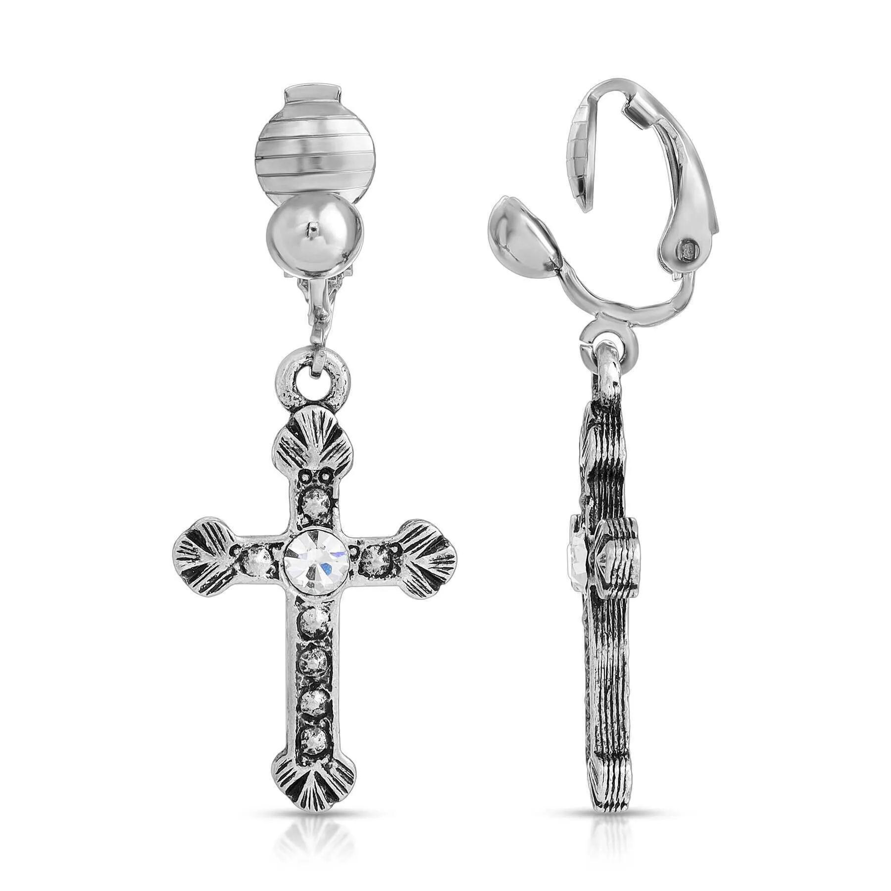 1928 Jewelry Crystal Accent Ornate Cross Drop Clip On Earrings 1928 Jewelry