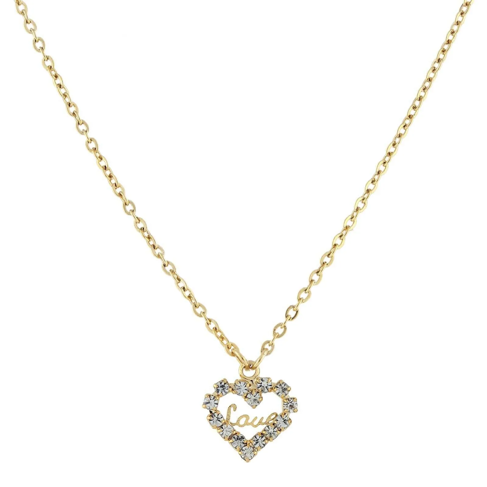 1928 Jewelry Crystal Accented Love Heart Pendant Necklace 16"   3" Extender 1928 Jewelry