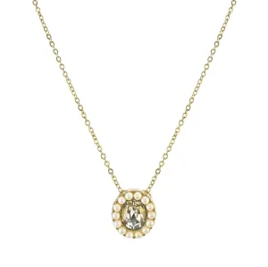 1928 Jewelry Crystal And Faux Pearl Accent Oval Pendant Necklace 16"   3" Extender 1928 Jewelry