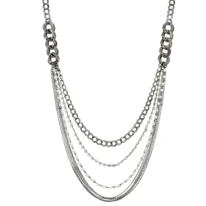 1928 Jewelry Crystal And Faux Pearl Black Multi Chain Link Necklace 32" 1928 Jewelry