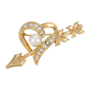 1928 Jewelry Crystal and Faux Pearl Heart and Arrow Pin 1928 Jewelry