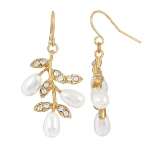 1928 Jewelry Crystal And Faux Pearl Leaf Drop Earrings 1928 Jewelry