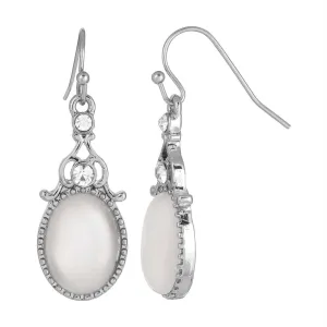 1928 Jewelry Crystal And White Cats Eye Oval Drop Earrings 1928 Jewelry