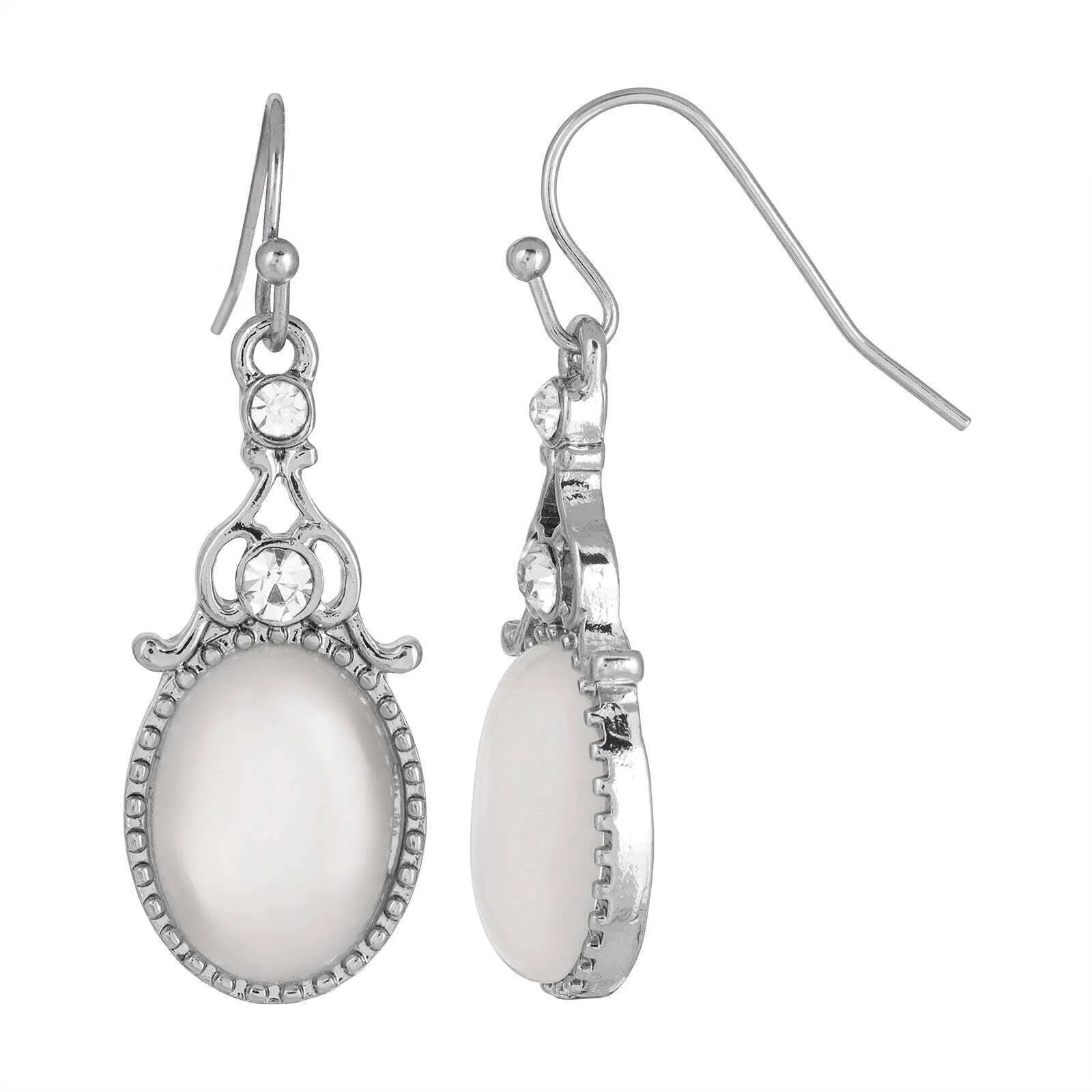 1928 Jewelry Crystal And White Cats Eye Oval Drop Earrings 1928 Jewelry
