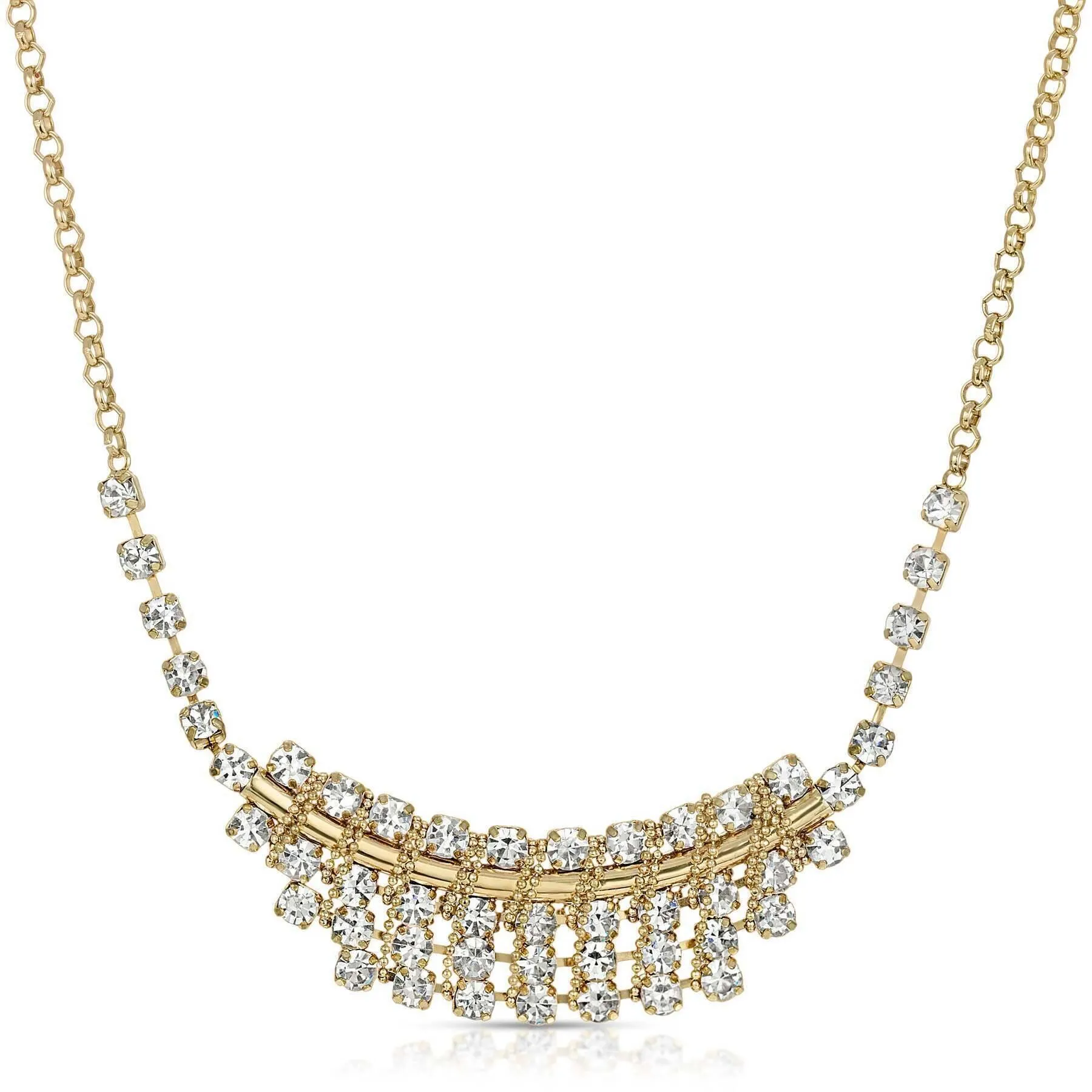 1928 Jewelry Crystal Bib Necklace 18"   3" Extender 1928 Jewelry