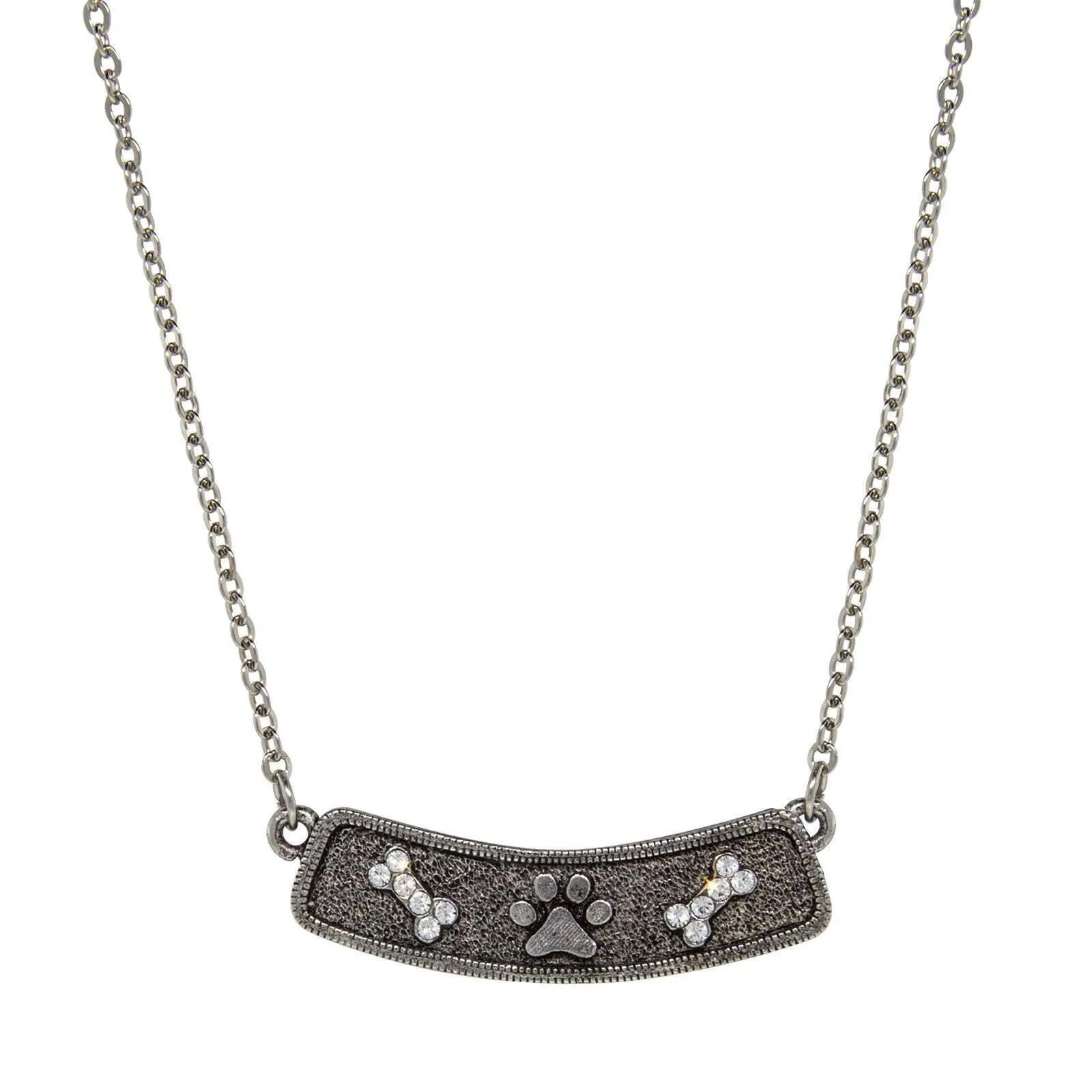 1928 Jewelry Crystal Bone And Paw Bar Pendant Necklace 17"   3" Extender 1928 Jewelry
