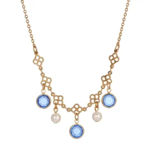 1928 Jewelry Crystal Channel Faux Pearl Drops Necklace 16" 1928 Jewelry