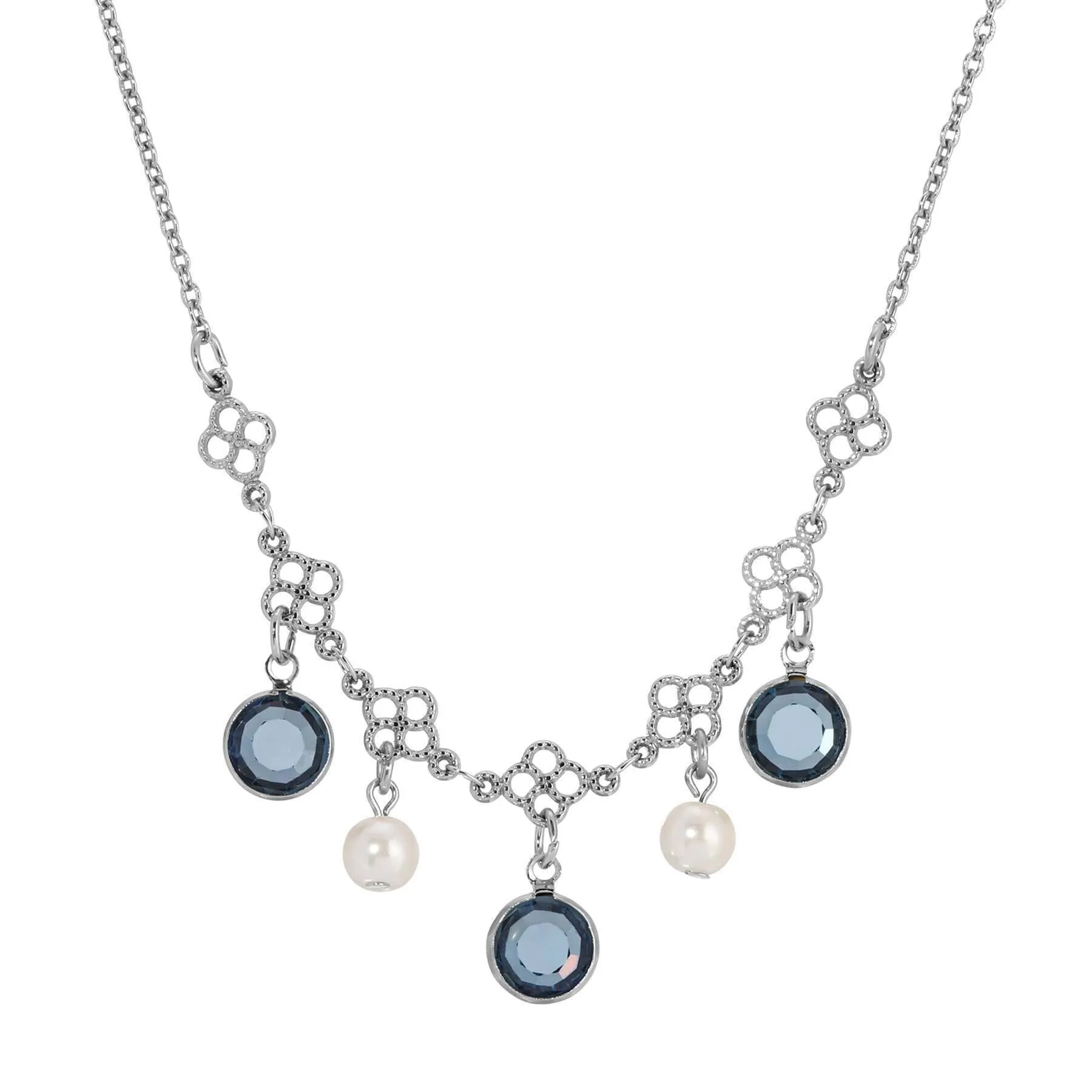 1928 Jewelry Crystal Channel Faux Pearl Drops Necklace 16" 1928 Jewelry