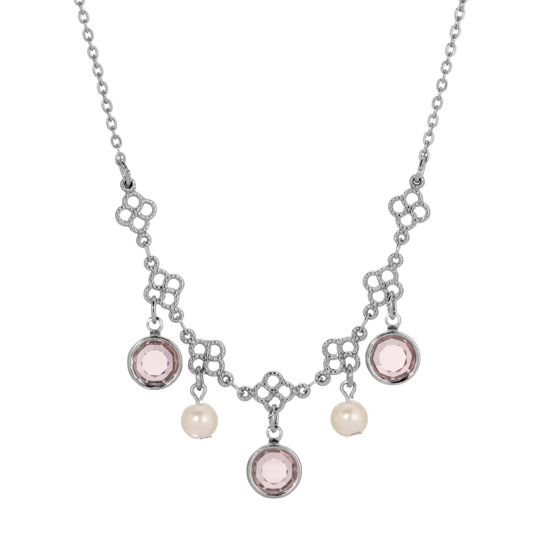 1928 Jewelry Crystal Channel Faux Pearl Drops Necklace 16" 1928 Jewelry
