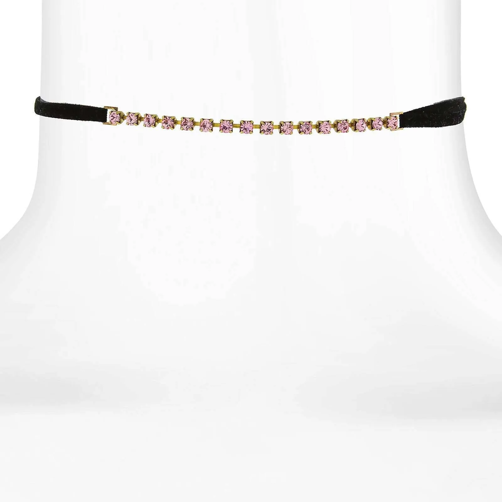 1928 Jewelry Crystal Choker With Black Faux Suede Ribbon Necklace 12"   5" Extender 1928 Jewelry