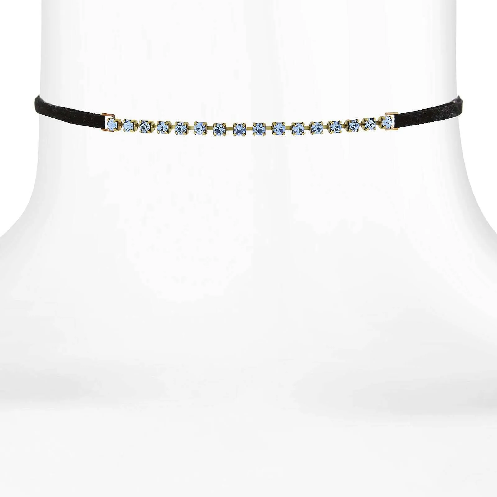 1928 Jewelry Crystal Choker With Black Faux Suede Ribbon Necklace 12"   5" Extender 1928 Jewelry