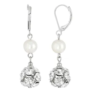 1928 Jewelry Crystal Clear Fireball White Faux Pearl Drop Earrings 1928 Jewelry