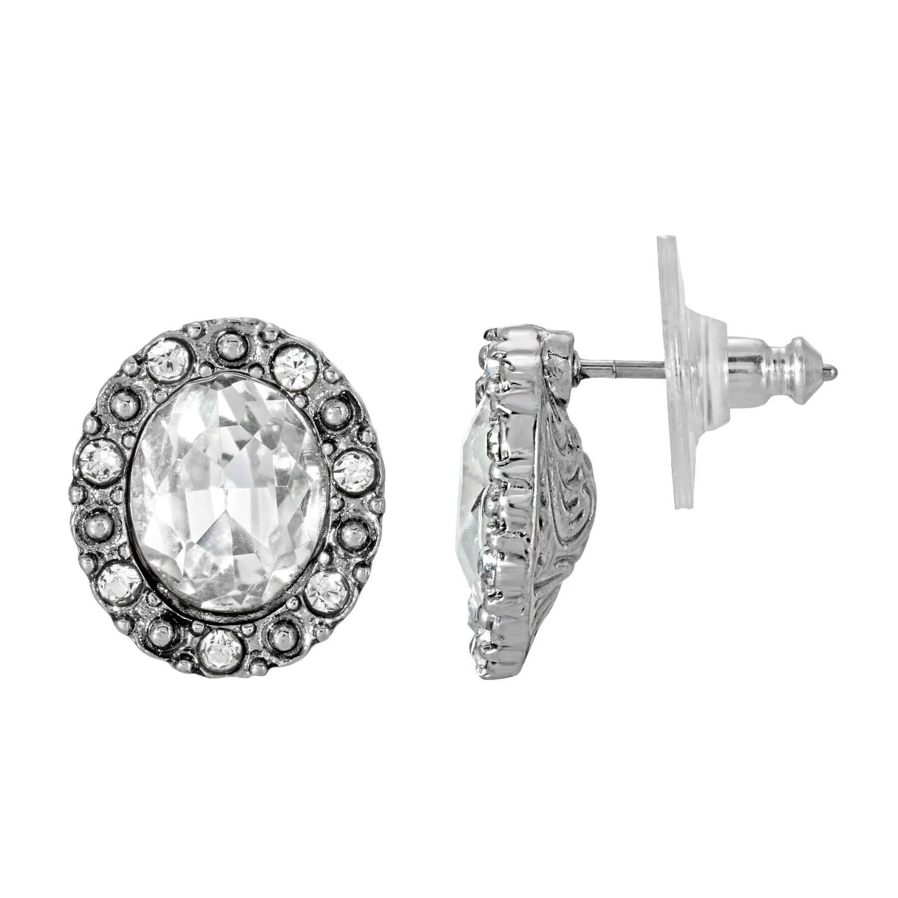 1928 Jewelry Crystal Clear Post Button Earrings 1928 Jewelry